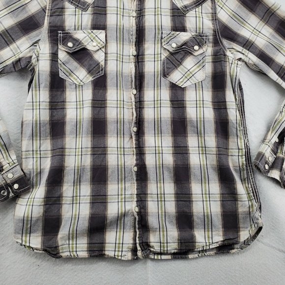 GPH Supply Co. Shirt Men's Pearl Snap Up Long Roll-Tab Sleeve Plaid Gray Medium - Picture 4 of 12